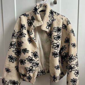 Floral Patterned Cream and Black Women's Jacket